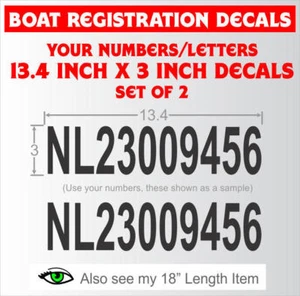Calcomanías de vinilo con letras básicas de 13x3 pulgadas para registro de barco - Imagen 1 de 1