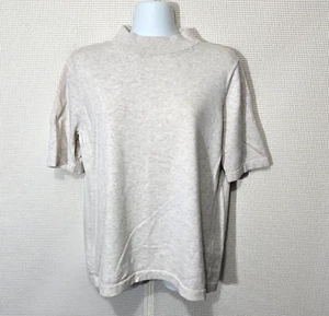 Lands End Knit Top Womens Large Beige Pullover Pima Cotton Short Sleeve Sweater - Picture 1 of 11