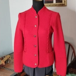 Kitz Pichler roter Wollblazer Zopfmusterdetail mit Messingknöpfen - Größe S - Bild 1 von 10