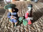 Chinese Clay Small Figurines Chippy Distressed Vintage  Set Of 2 Asian