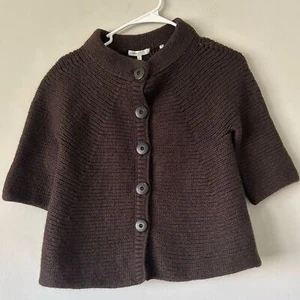 Vince Wool Brown 3/4 Quarter Sleeve Cardigan Sweater Size Large - Picture 1 of 10