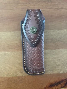 5.9 in. Brown Leather Pocket Knife Sheath Pouch with Belt Holder Hand Made Spain - Picture 1 of 5