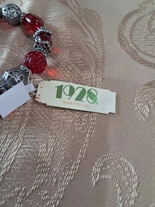 Vintage "1928 Brand" Fashion Braclet ~ Red & Silver ~ Stretch ~ New With Tags! - Picture 1 of 6