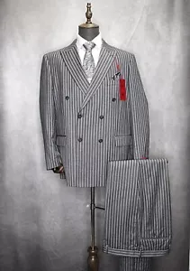 Traje Formal Para Hombres Renoir Ajuste Moderno Gris Doble Pecho Rayas 293-18CL - Imagen 1 de 10