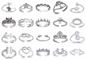 Sterling Silver TOE RINGS- Heart, Bar, Anchor, Arrow, OWL, Knot, Star, Cross  - Picture 1 of 22