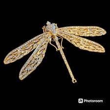 Vintage Signed Kenneth Lane KJL Goldtone Dragonfly Brooch