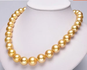 Riesige 17 Zoll 10-11 mm Natürliche Südsee Echt Gold Runde Perlenkette 508AAA - Bild 1 von 3