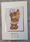 Cross Stitch card - "Let's celebrate", Teddy Bear brought you cake.