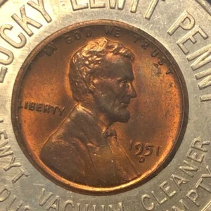 1951-D Encased  Wheat Cent  TONED UNCIRCULATED-LUCKY LEWT PENNY-VACUUM CLEANER - Picture 1 of 6