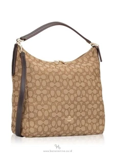 Coach Celeste Khaki & brown Canvas & Leather Convertible Hobo Crossbody F58327 - Picture 1 of 11