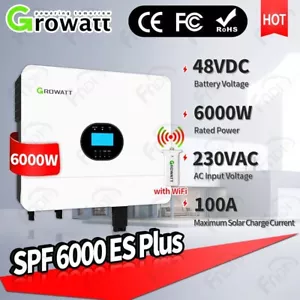 Growatt Spf 6000ES Plus Off Grid Inverter AC 230V 6000W Inverter 48V With WIFI - Picture 1 of 12