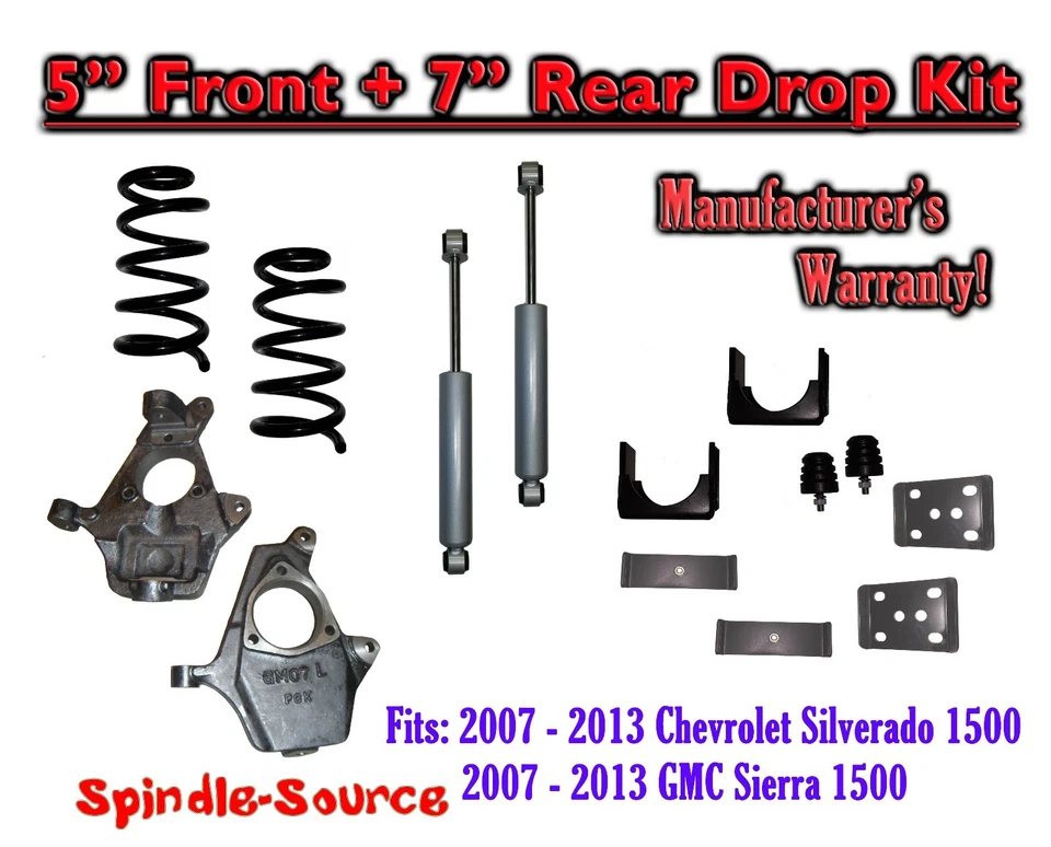 5" / 7" Drop Lowering Kit SHOCKS FOR 07 - 13 Chevy Silverado GMC Sierra 1500 V8 - Image 1 of 1