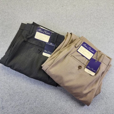 Lot Of 2 NEW Alan Flusser Mens 32x30 Pleated Cuff Dress Pants Classic Gray Taupe - Image 1 of 4