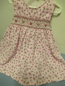 W) Girls size 3T Rare Editions Pink trim on Pink Hand Smocked Dress Floral - Picture 1 of 9