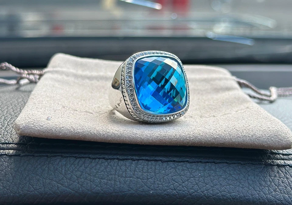 Anillo David/Yurman Plata de Ley 20mm ALBION Topacio Azul Talla 6 Foto 1 de 4
