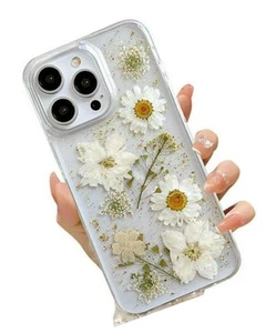 for iPhone 16 Pro Max Clear Case with Pressed Real Flowers Design,Glitter - Picture 1 of 7