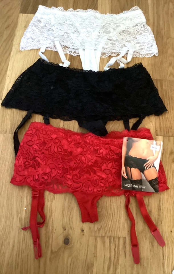 JOB LOT CLASSIFIED 10 X LACE SUSPENDER BELTS &THONG BLACK RED WHITE