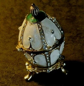 Vintage Hinged Cloisonne Jewelled Enamel Rhinestone Diamante Egg - Picture 1 of 11