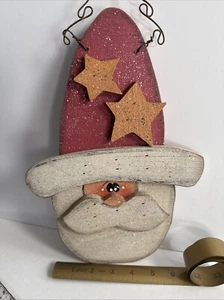 Hand Painted Wood Santa Christmas Wall Hanging with Curly Wire Hanger - Picture 1 of 4
