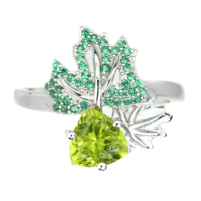925 Sterling Silver Ring Trilliant Peridot 7mm Simulated Cz Gemstone Jewelry 8 - Image 1 of 4