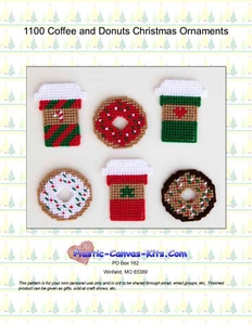 Coffee and Donuts Christmas Ornaments-Plastic Canvas Pattern or Kit - Picture 1 of 1
