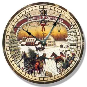 CHRISTMAS Pattern Wall CLOCK - Seasons Greetings Classic - 7147_FT - Picture 1 of 3