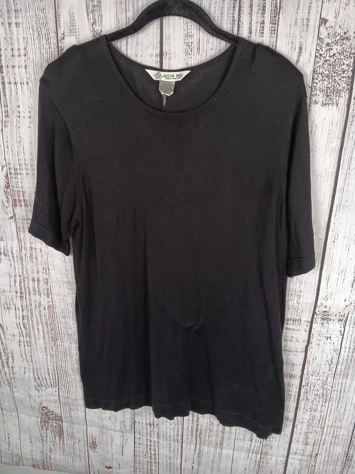Top túnica vintage Austin Reed para mujer 1X 100 % seda negro manga corta  Foto 1 de 4
