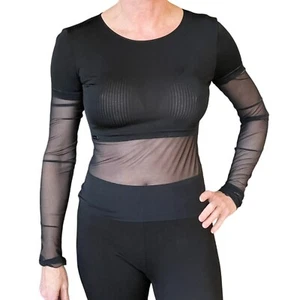 Wolford Lagerfeld Gallery Long Sleeve Womens Top w/Mesh Sleeves Belly Cover sz S - Picture 1 of 11