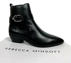 Rebecca Minkoff Boots Kichi Pointed Toe Bootie Black Leather NEW IN BOX - Picture 1 of 3