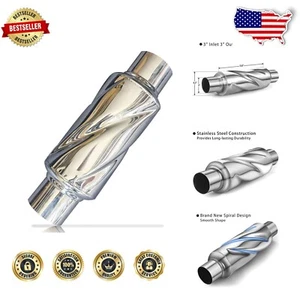 Polished Stainless Steel 15.5” Exhaust Muffler with Spiral Noise Reduction - Picture 1 of 8