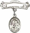 Sterling Silver Baby Badge Arched Pin with Saint John of God Charm, 7/8 Inch