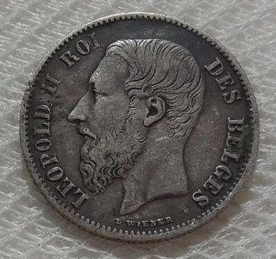 MONEDA DE PLATA DE 50 CÉNTIMOS DE Bélgica de 1866 en muy buen estado+ Foto 1 de 2