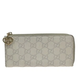 GUCCI Logo Guccissima GG Pattern Long Zipper Wallet Leather Gray Gold 05EE908 - Picture 1 of 16