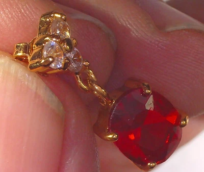18K Yellow Gold-Plated Faux Ruby & Faux Diamond Drop Earrings - Image 1 of 4