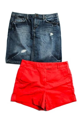 Zara Woman J Crew Womens Denim Jean Skirt Chino Shorts Blue Red Size 10 8 Lot 2 - Image 1 of 4