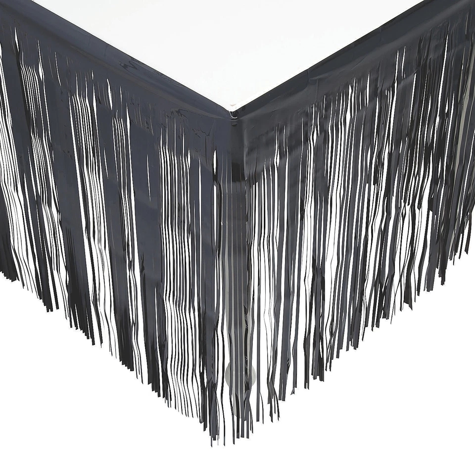 Falda de mesa de plástico con flecos metálicos negros de 9 pies x 29" Foto 1 de 1