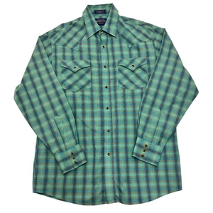 Pendleton Frontier Shirt Plaid Green Pearl Snap Mens M Long Sleeve Cotton/Poly - Picture 1 of 9