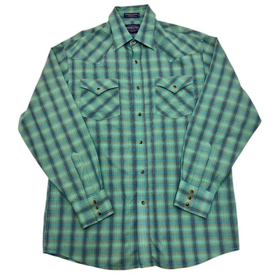 Pendleton Frontier Shirt Plaid Green Pearl Snap Mens M Long Sleeve Cotton/Poly - Image 1 of 4