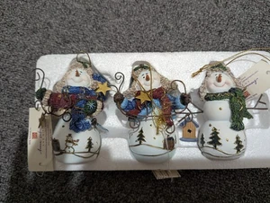 Set Of 3 Home Interiors Snowman Christmas Ornaments Holiday Decor - Picture 1 of 2