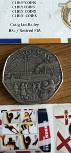 RARE OLD STYLE LARGE ISLE OF MAN CHRISTMAS 1990 50p COIN CIRCULATED CONDITION - Picture 1 of 6