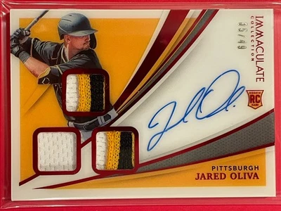 2021 Panini Immaculate Jared Oliva Rookie Patch Auto Red /49 RC #RTS-JO Baseball - Image 1 of 3