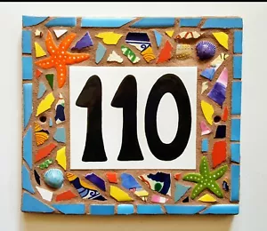 Custom TILE MOSAIC HOUSE NUMBER Address Sign NAME PLAQUE Mosaic Art HAND MADE - Picture 1 of 12