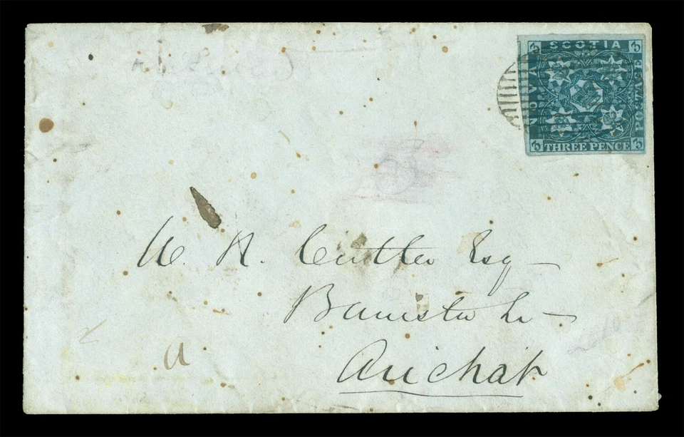 NOVA SCOTIA 1852 3p deep blue Scott # 3  used VF on small cover  to Arichat - Image 1 of 2