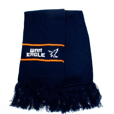 Vintage Auburn University Winter Knit Scarf Fringe War Eagles Blue Orange 1980s - Image 1 of 4