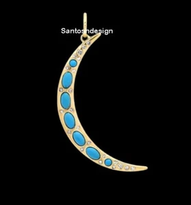 Beautiful Crescent Moon Turquiose Diamond 925 Sterling Silver Charm Pendant,Gift - Picture 1 of 2