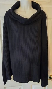 Free People Juicy Black Cotton Waffle Knit Cowl Open Back Sweater Size SP - Picture 1 of 5