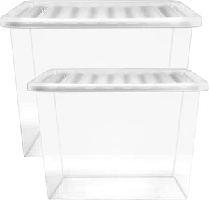80 Litre Extra Large Big Plastic Storage Clear Box Strong Stackable Containers - Bild 1 von 9