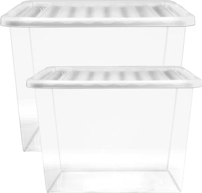 80 Litre Extra Large Big Plastic Storage Clear Box Strong Stackable Containers - Image 1 of 4