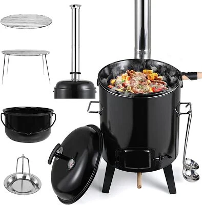 MARKENLOS Gulaschkanone Eintopfofen mit Grillfunktion 21 Liter emailiert mit Deckel Kochen