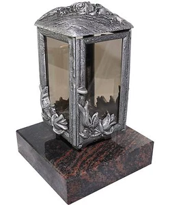 🕯️Grablaterne Aluminium + Aurindi Granitsockel fertig montiert wetterfest Kerze - Bild 1 von 2